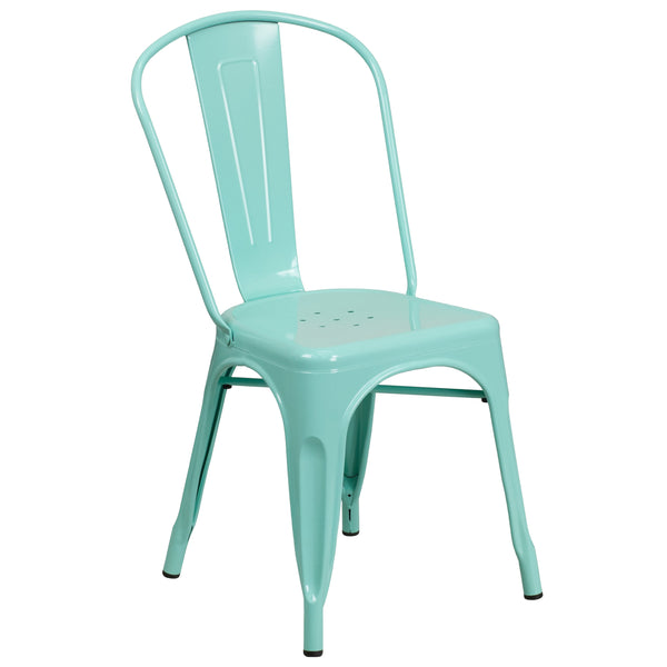 Mint Green |#| Mint Green Metal Indoor-Outdoor Stackable Chair - Kitchen Furniture - Cafe Chair