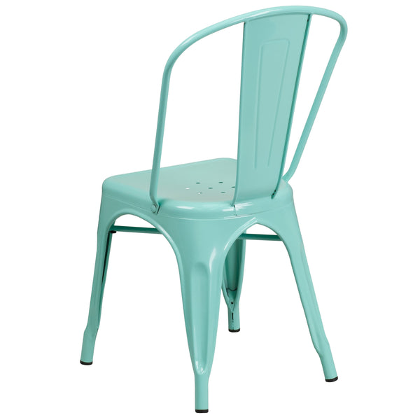 Mint Green |#| Mint Green Metal Indoor-Outdoor Stackable Chair - Kitchen Furniture - Cafe Chair