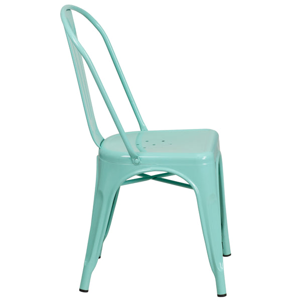 Mint Green |#| Mint Green Metal Indoor-Outdoor Stackable Chair - Kitchen Furniture - Cafe Chair