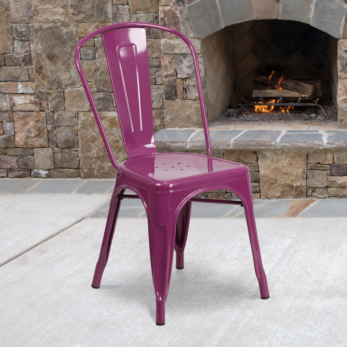 Purple |#| Purple Metal Indoor-Outdoor Stackable Chair - Kitchen Furniture - Café Chair