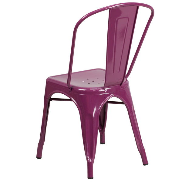 Purple |#| Purple Metal Indoor-Outdoor Stackable Chair - Kitchen Furniture - Café Chair