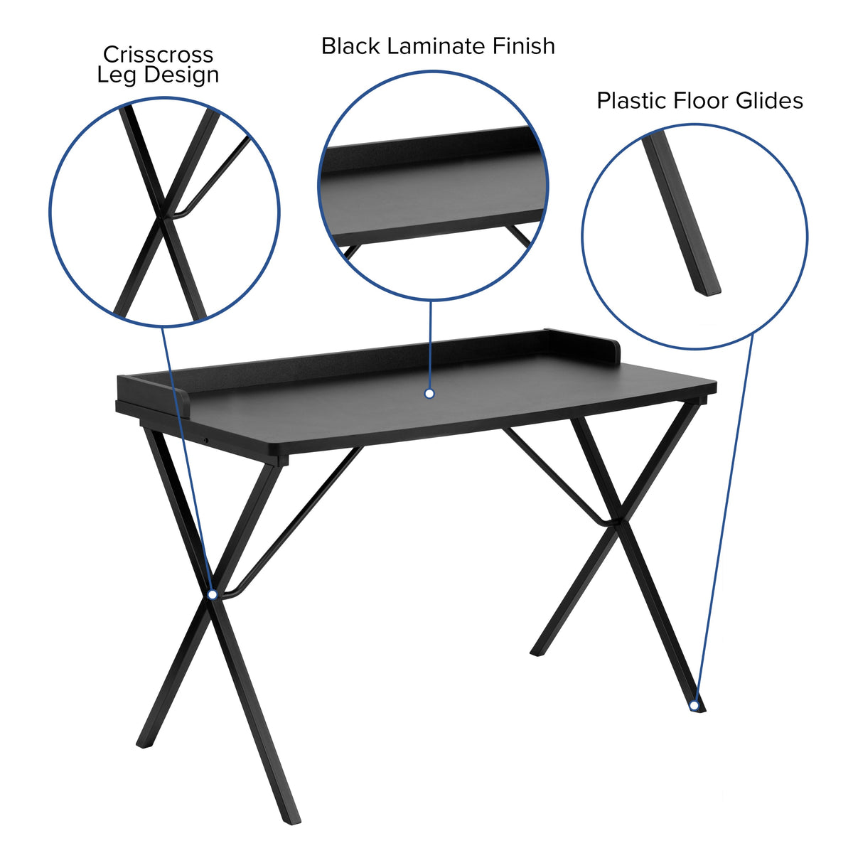 Black |#| Black Computer Desk w/ Raised Back Border - Home Office Furniture - Writing Desk