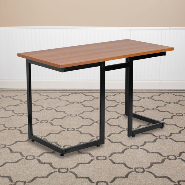 Cherry Computer Desk with Black Metal Frame - Office Furniture - Writing Desk