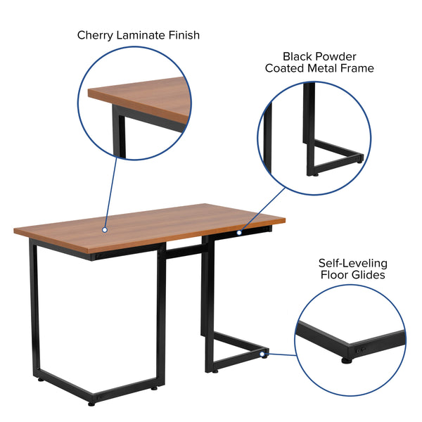 Cherry Computer Desk with Black Metal Frame - Office Furniture - Writing Desk