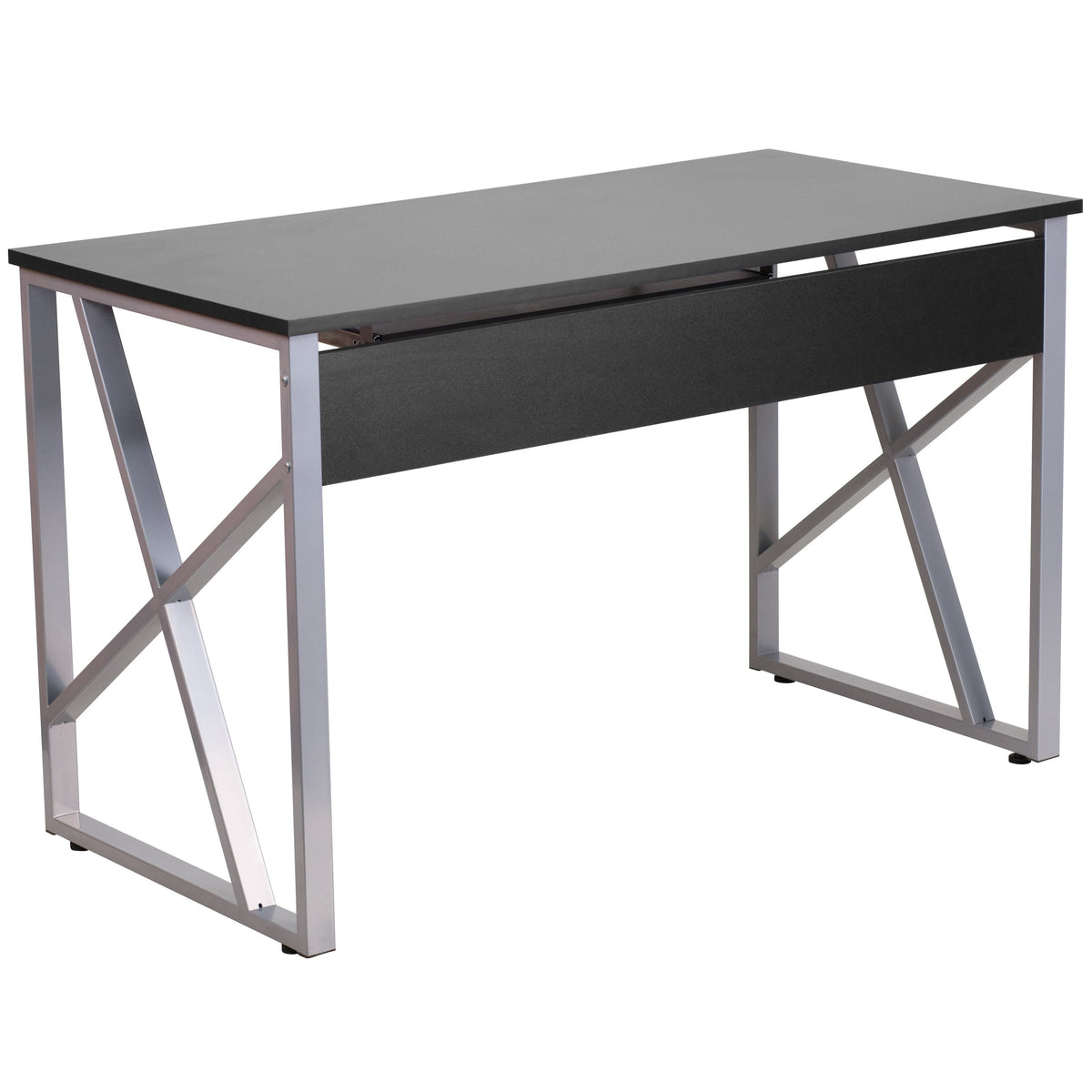 Black Computer Desk with Pull-Out Keyboard Tray and Cross-Brace Frame