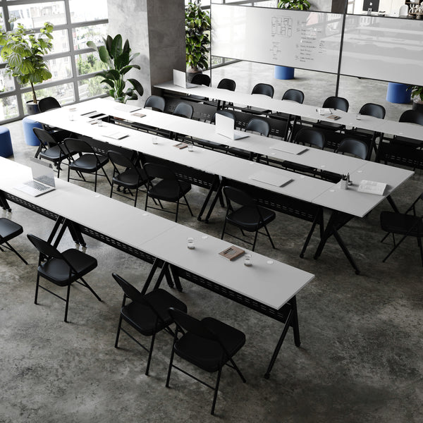 Gray Top/Black Frame |#| Commercial Nesting Flip Training Table with Steel Frame and Y-Legs in Gray/Black