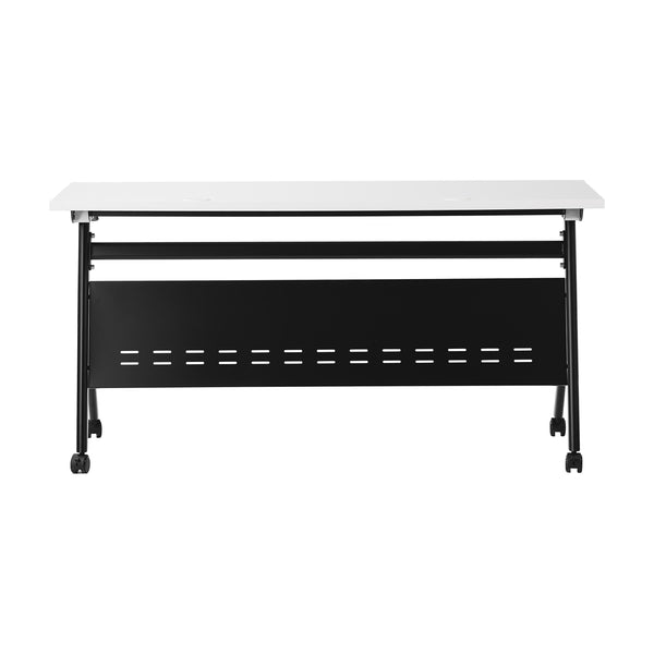 White Top/Black Frame |#| Commercial Nesting Flip Training Table with Steel Frame and Y-Legs in White/Blk