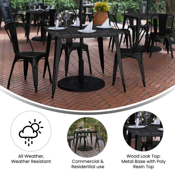 Declan Commercial Indoor/Outdoor Dining Table with Umbrella Hole, 36