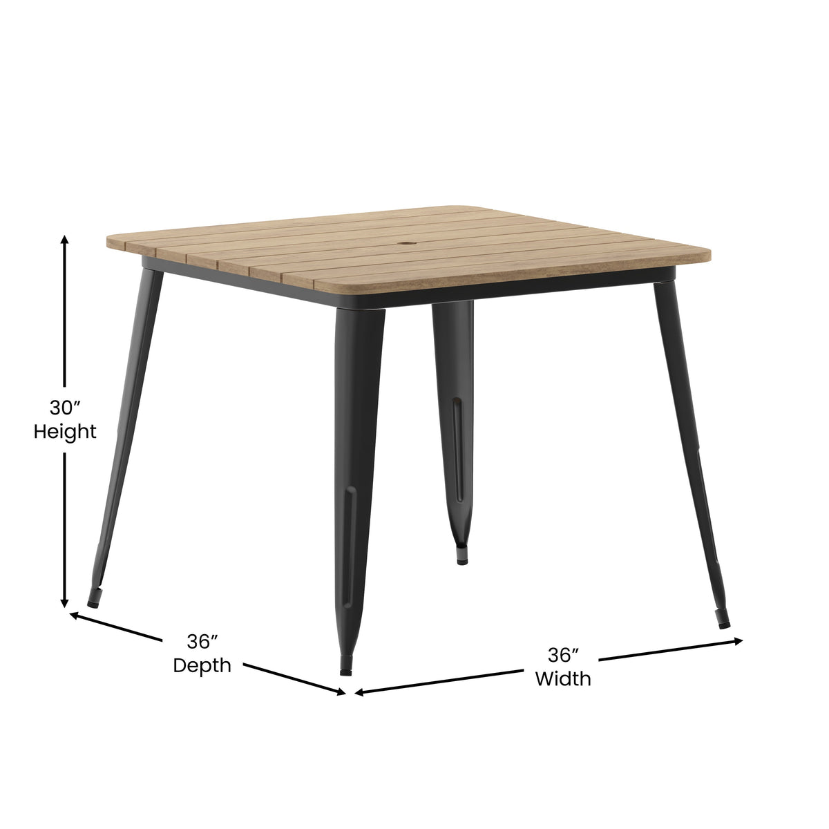 36 patio table with umbrella hole Flash Furniture Declan Commercial Indoor & Outdoor Dining Table with Umbrella Hole 36 in. Square All Weather Black Poly Resin Top & Black Steel Base