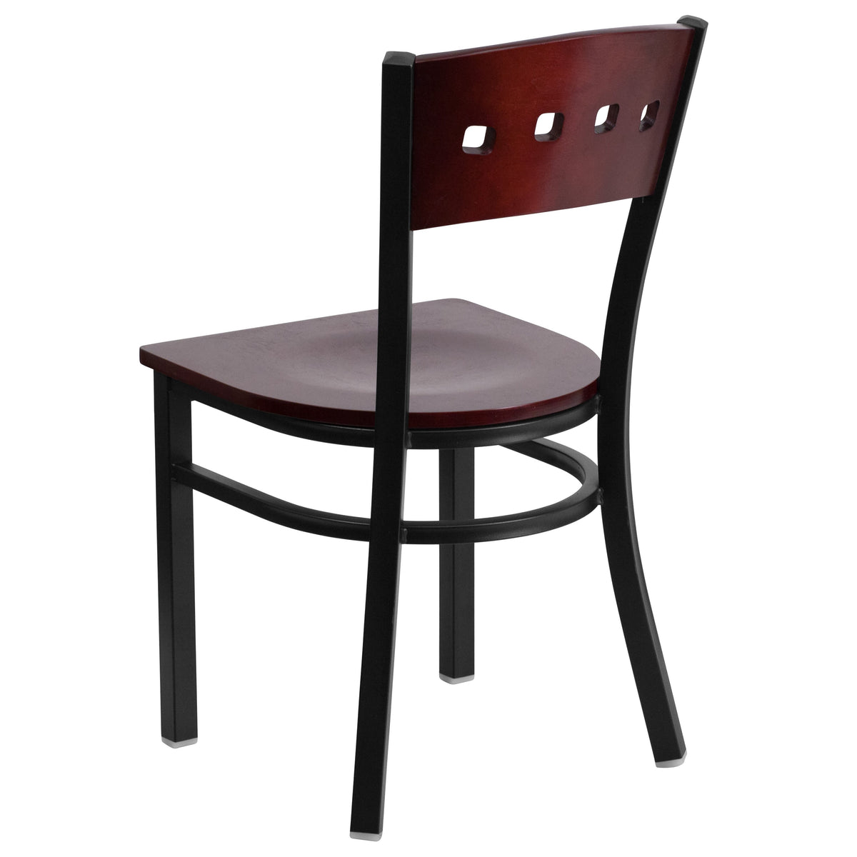 Mahogany Wood Back/Mahogany Wood Seat/Black Metal Frame |#| Black 4 Square Back Metal Restaurant Chair - Mahogany Wood Back & Seat