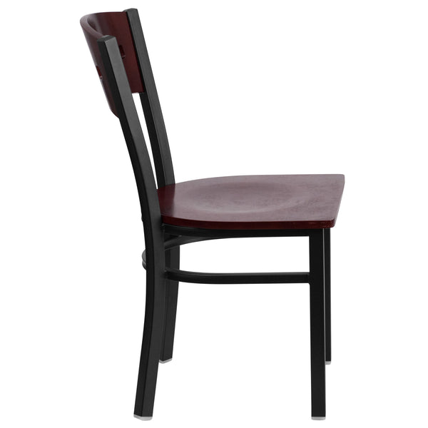 Mahogany Wood Back/Mahogany Wood Seat/Black Metal Frame |#| Black 4 Square Back Metal Restaurant Chair - Mahogany Wood Back & Seat