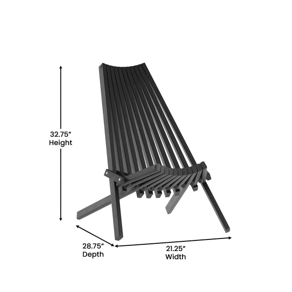 Black |#| Commercial Indoor/Outdoor Low Profile Acacia Wood Patio Folding Chair in Black