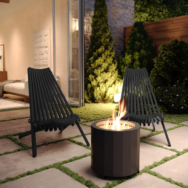 Black |#| Commercial Indoor/Outdoor Low Profile Acacia Wood Patio Folding Chair in Black