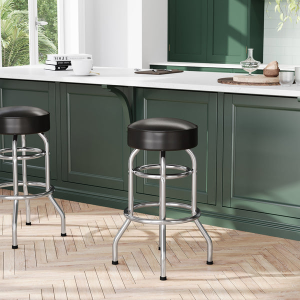 Dark Brown |#| Backless Double Ring Chrome Swivel Barstool with Dark Brown Vinyl Seat