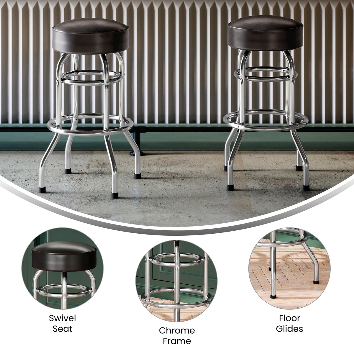 Dark Brown |#| Backless Double Ring Chrome Swivel Barstool with Dark Brown Vinyl Seat