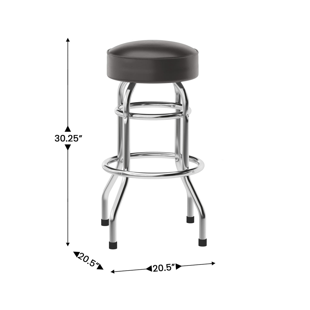 Dark Brown |#| Backless Double Ring Chrome Swivel Barstool with Dark Brown Vinyl Seat