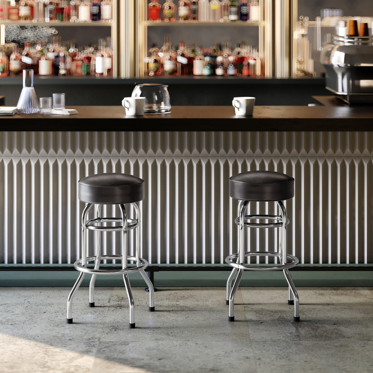 Dark Brown |#| Backless Double Ring Chrome Swivel Barstool with Dark Brown Vinyl Seat