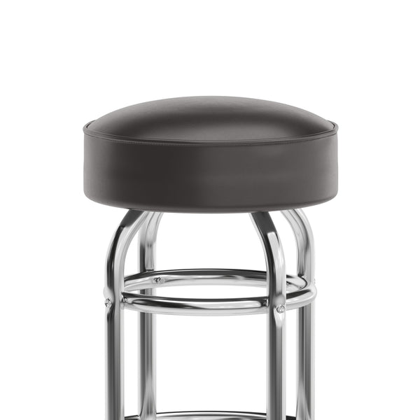 Dark Brown |#| Backless Double Ring Chrome Swivel Barstool with Dark Brown Vinyl Seat