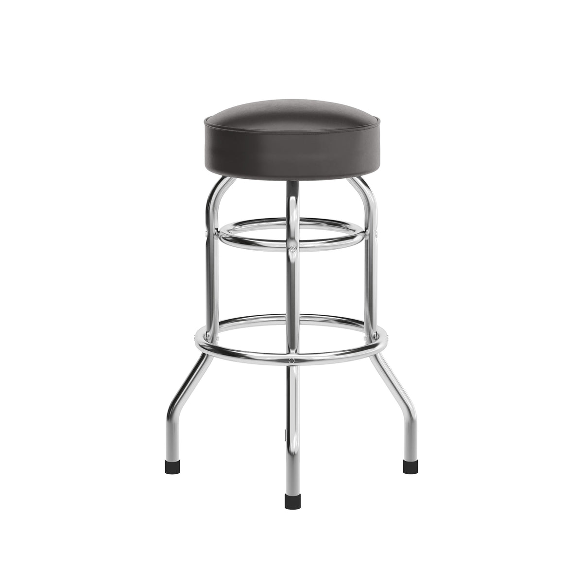 Dark Brown |#| Backless Double Ring Chrome Swivel Barstool with Dark Brown Vinyl Seat