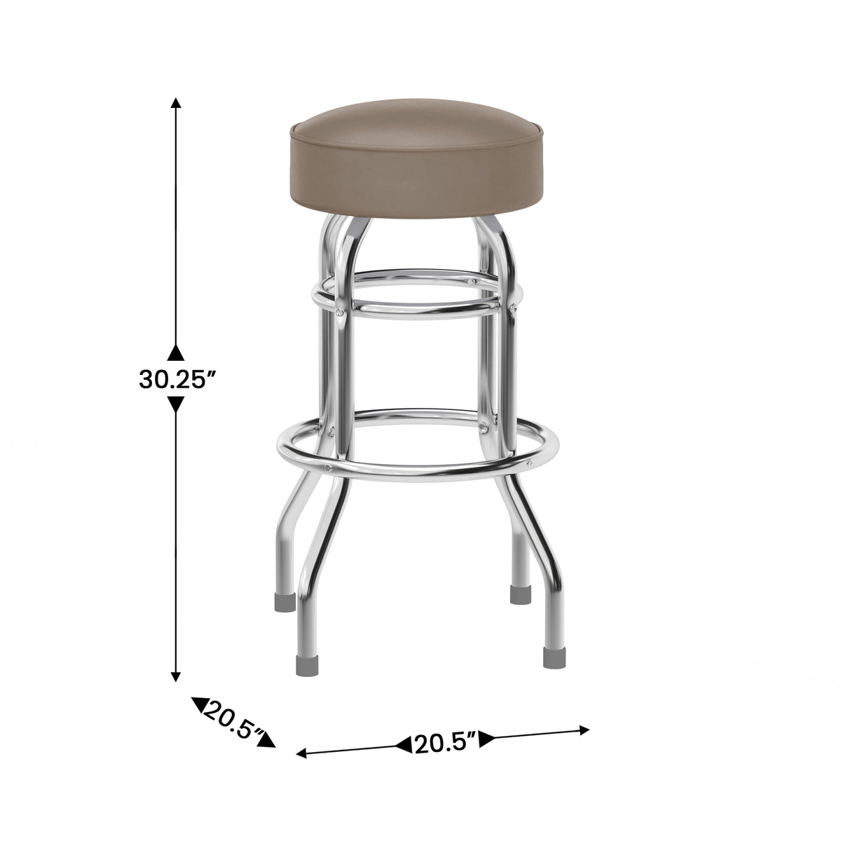 Beige |#| Backless Double Ring Chrome Swivel Barstool with Beige Vinyl Seat