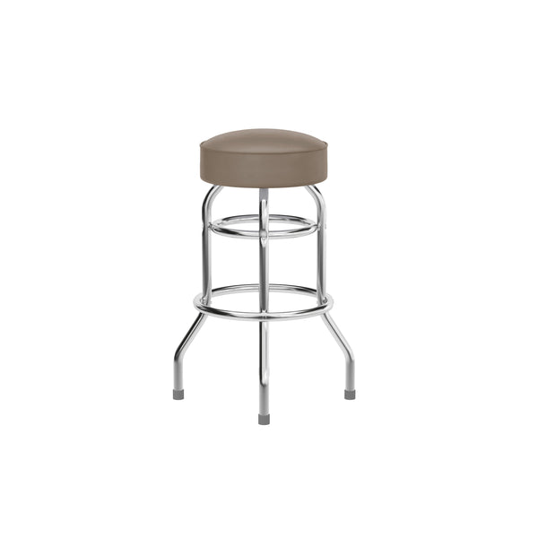 Beige |#| Backless Double Ring Chrome Swivel Barstool with Beige Vinyl Seat