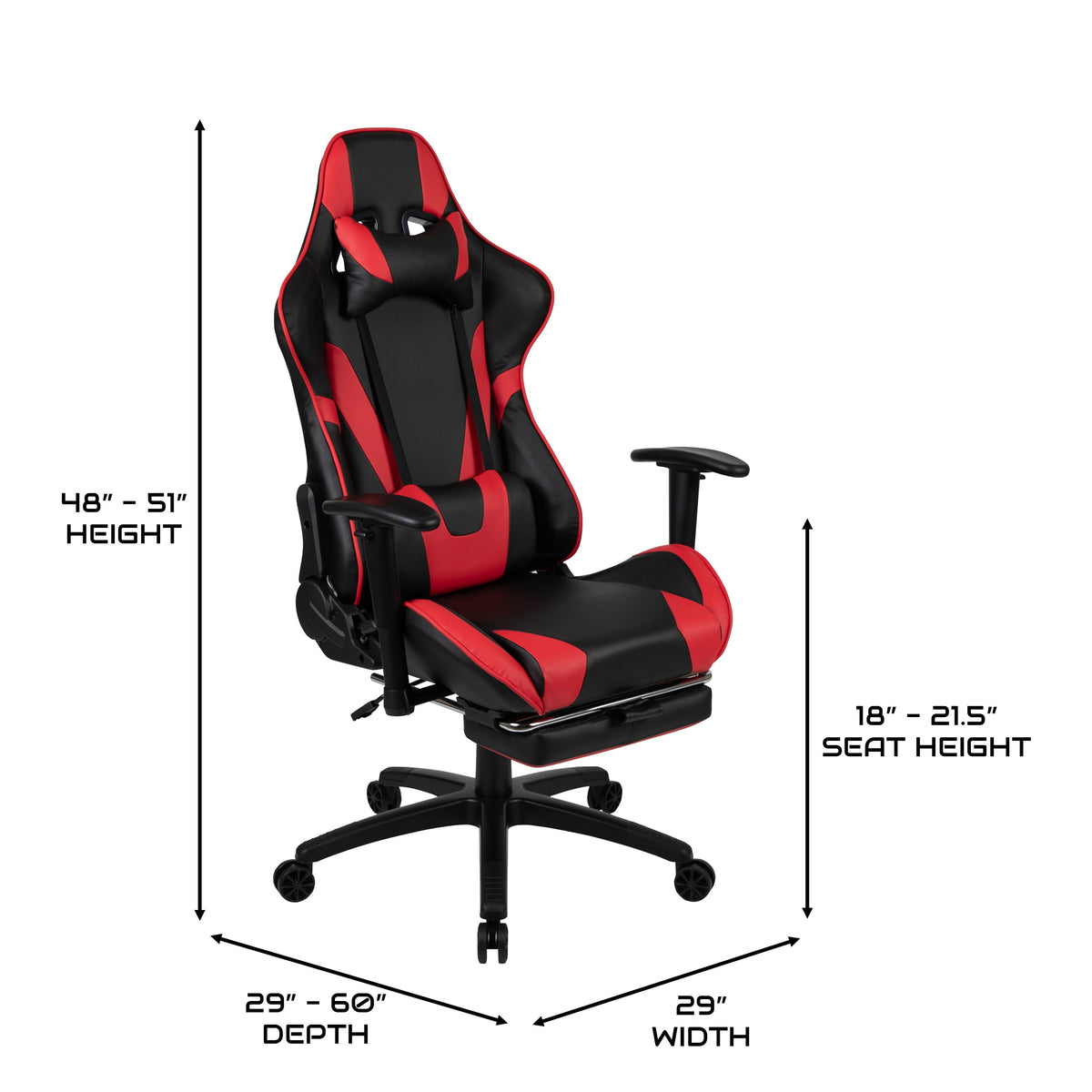 Reclining Gaming Chair with Footrest & Desk with Cupholder - Red & Black