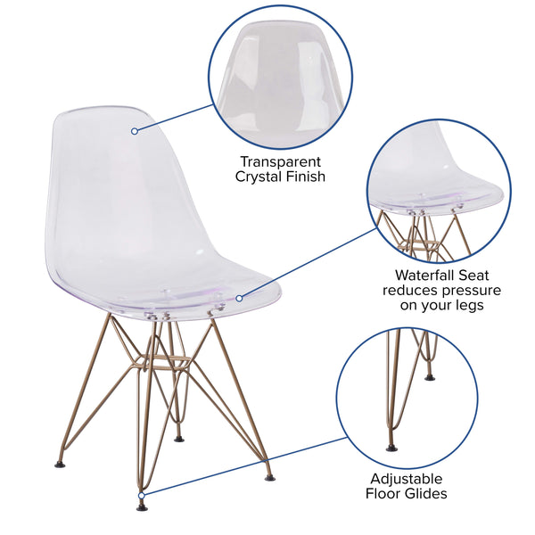 Ghost Chair with Gold Metal Base - Hospitality Seating - Accent and Side Chair