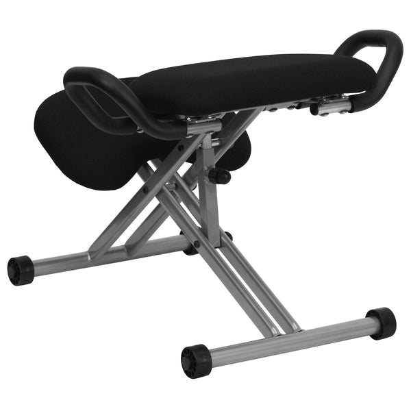 Ergonomic Kneeling Office Chair with Handles in Black Fabric