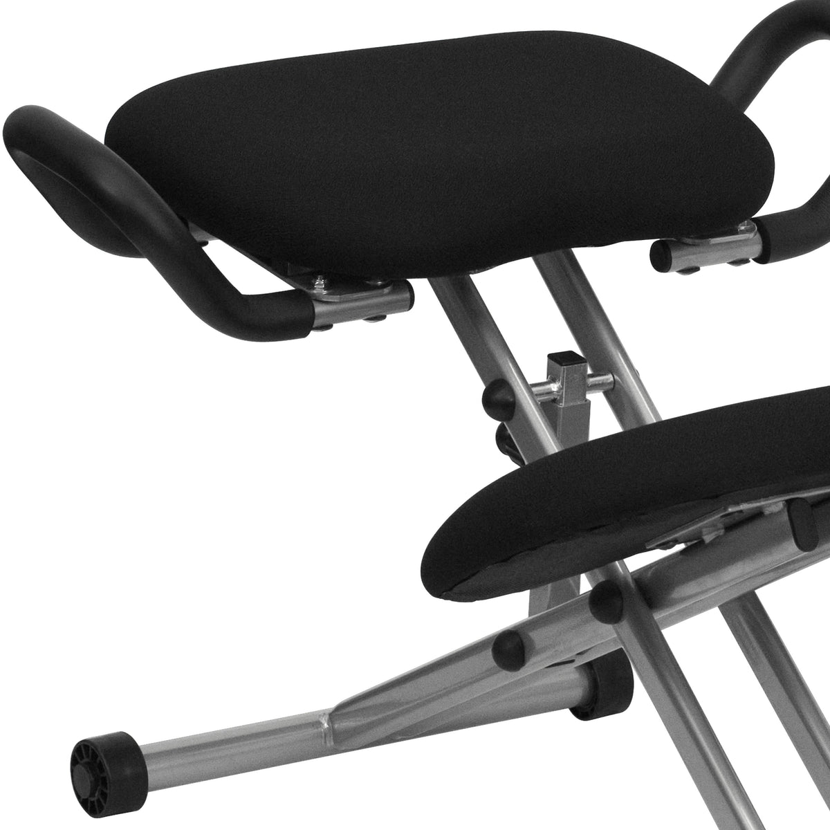 Ergonomic Kneeling Office Chair with Handles in Black Fabric