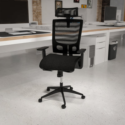 Ergonomic Mesh Office Chair with Synchro-Tilt, Pivot Adjustable Headrest, Lumbar Support, Coat Hanger and Adjustable Arms - View 2