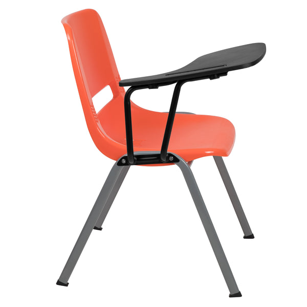 Orange |#| Orange Ergonomic Shell Chair with Right Handed Flip-Up Tablet - Tablet Arm Desk