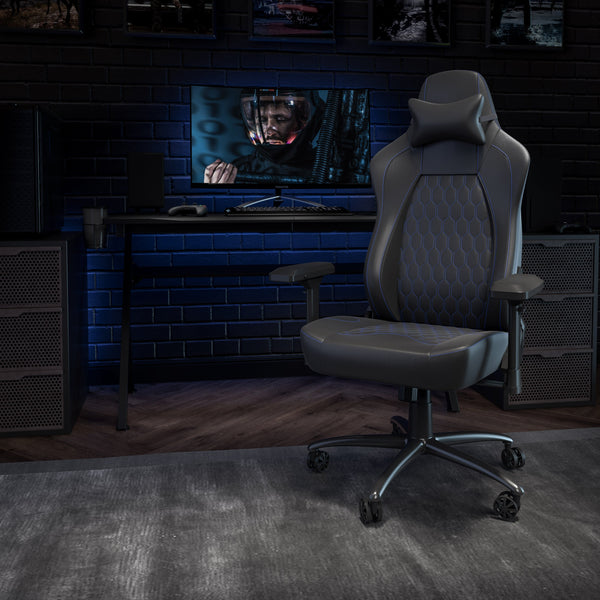 Black with Blue Trim |#| Ergonomic Gaming Chair with 4D Armrests, Headrest, & Lumbar Support-Black/Blue