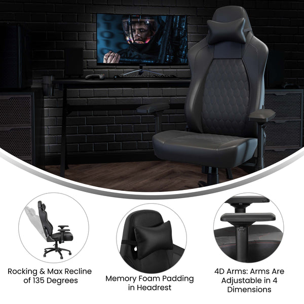 Black |#| Ergonomic Gaming Chair with 4D Armrests, Headrest, & Lumbar Support-Black/Black