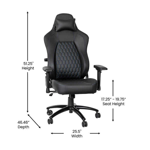 Black with Blue Trim |#| Ergonomic Gaming Chair with 4D Armrests, Headrest, & Lumbar Support-Black/Blue