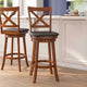 Black Vinyl/Antique Oak Frame |#| Commercial Wooden Swivel Bar Stools - Antique Oak/Black LeatherSoft