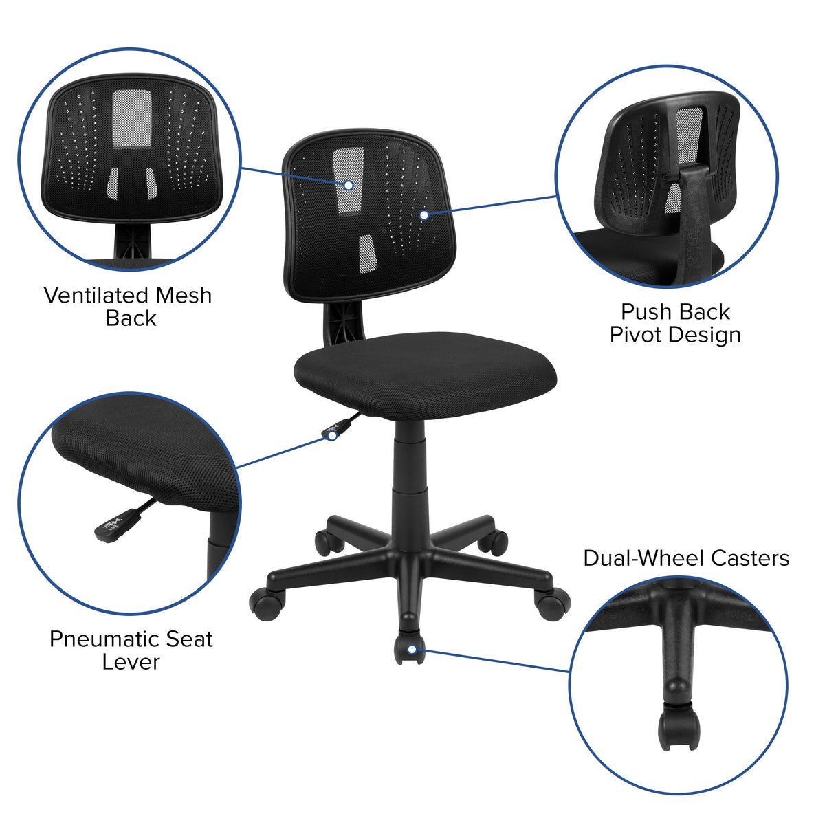 Black |#| Flash Fundamentals Mid-Back Black Mesh Swivel Task Office Chair with Pivot Back