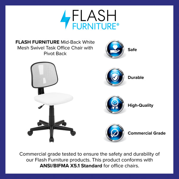 White |#| Flash Fundamentals Mid-Back White Mesh Swivel Task Office Chair with Pivot Back