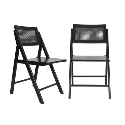 Galene Set of 2 Cane Rattan Folding Chairs with Solid Wood Frame and Seat and Ventilated Back, Perfect for Events or Additional Seating