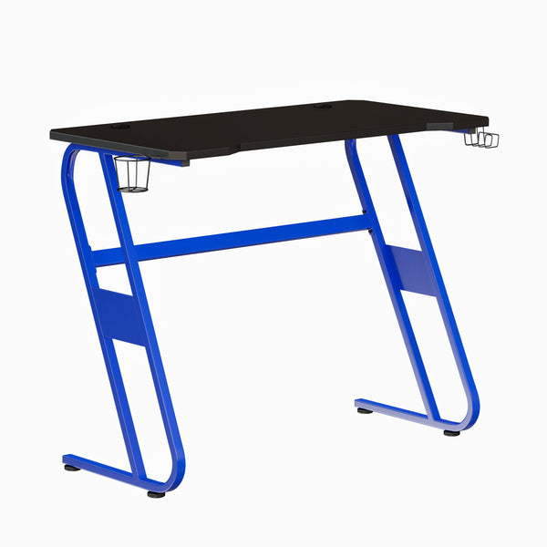 Blue |#| Blue Gaming Ergonomic Desk with Cup Holder and Headphone Hook