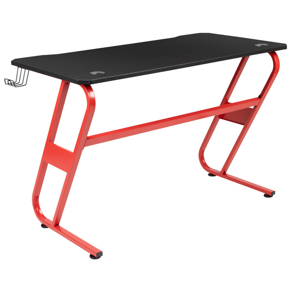 Red |#| Red Professional Gaming Ergonomic Desk with Cup Holder and Headphone Hook