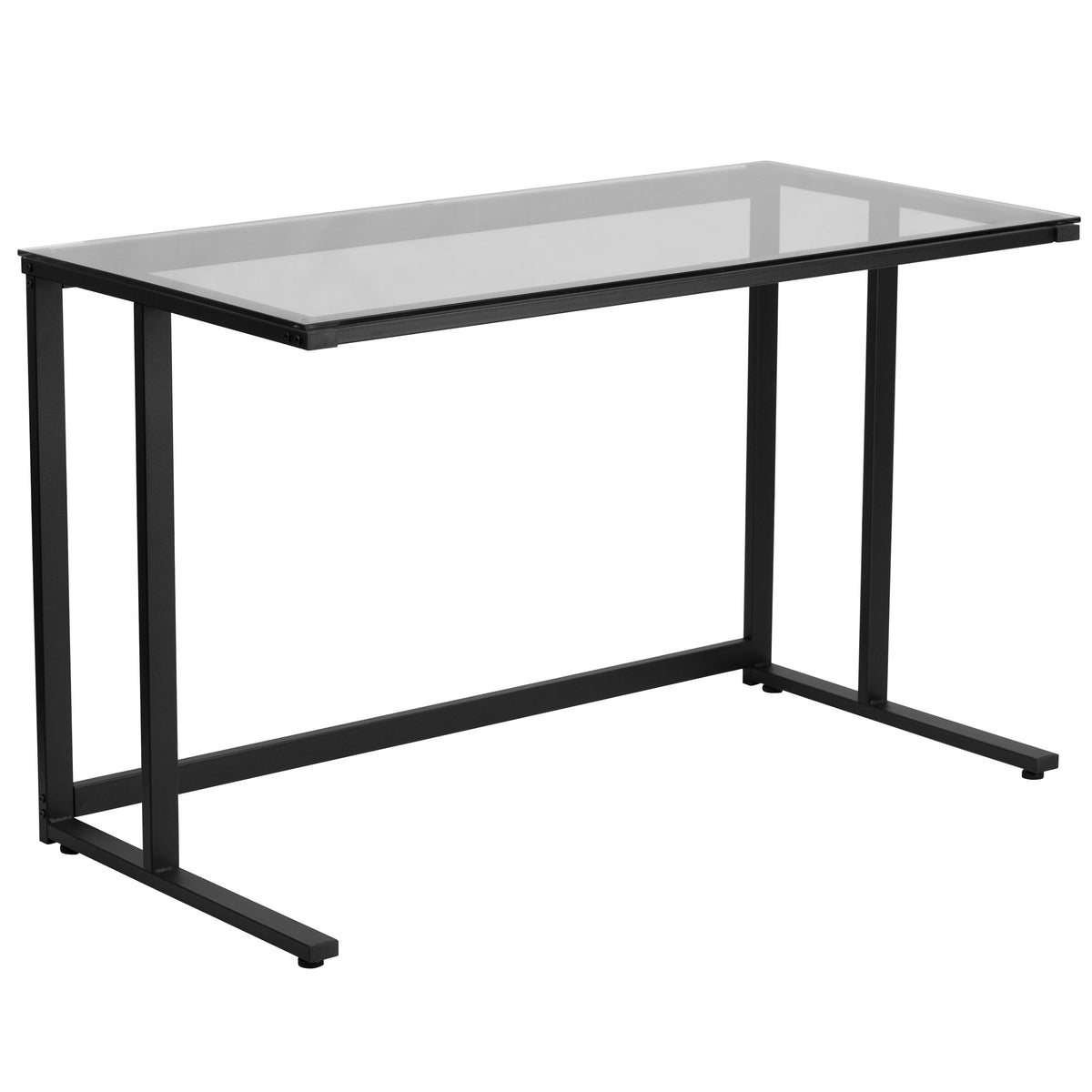 Glass Top Desk with Black Pedestal Metal Frame - Home Office Furniture