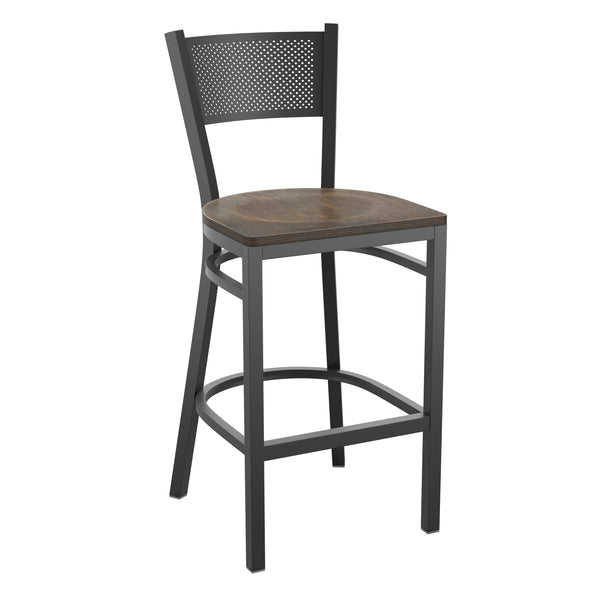 Antique Copper Wood Seat/Black Metal Frame |#| Black Grid Back Metal Restaurant Barstool with Antique Copper Wood Seat