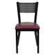 Burgundy Vinyl Seat/Black Metal Frame |#| Black Grid Back Metal Restaurant Chair with Burgundy Vinyl Upholstered Seat