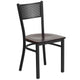 Walnut Wood Seat/Black Metal Frame |#| Black Grid Back Metal Restaurant Chair with Walnut Wood Seat