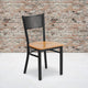 Natural Wood Seat/Black Metal Frame |#| Black Grid Back Metal Restaurant Chair with Natural Wood Seat