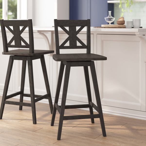 Gray Wash Walnut |#| Commercial 360° Swivel Wood Bar Height Stool in Gray Wash Walnut