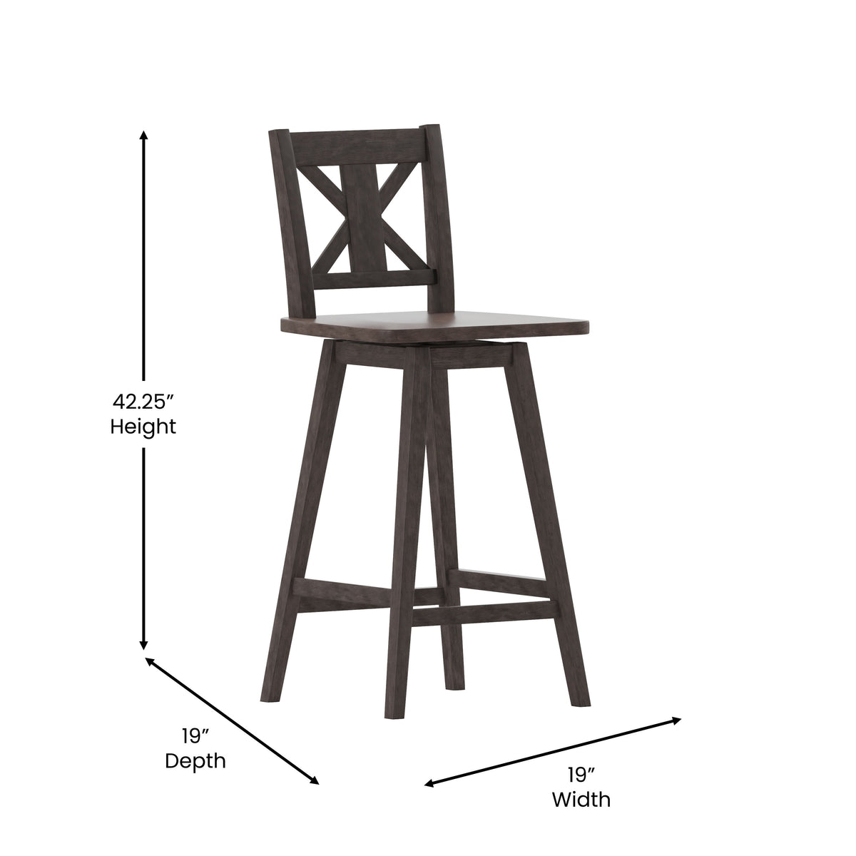 Gray Wash Walnut |#| Commercial 360° Swivel Wood Bar Height Stool in Gray Wash Walnut