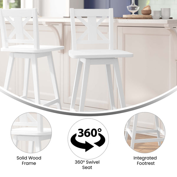 White Wash |#| Commercial 360° Swivel Wood Bar Height Stool in Antique White Wash