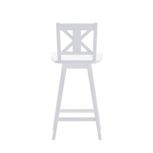 White Wash |#| Commercial 360° Swivel Wood Bar Height Stool in Antique White Wash