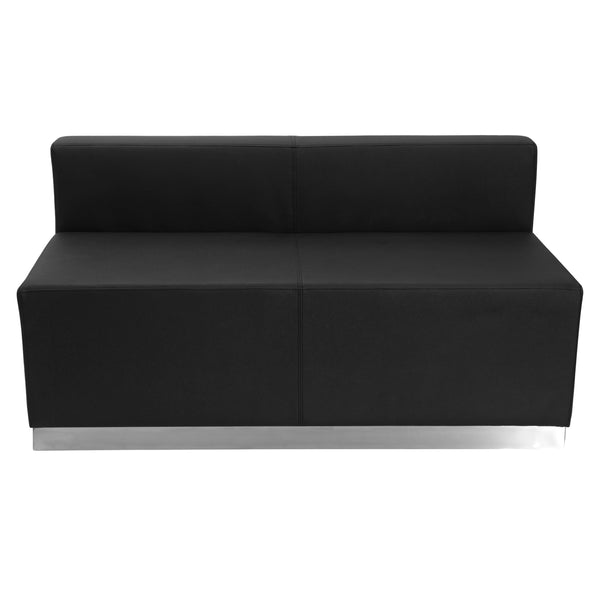 Black |#| 10 PC Black LeatherSoft Modular Reception Configuration w/Taut Back &Seat